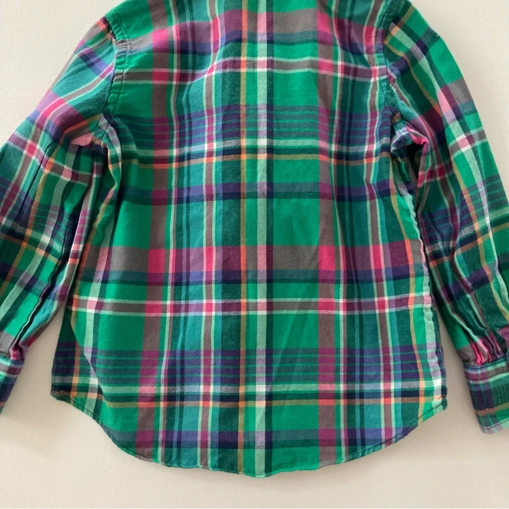 Ralph Lauren 3T Green Pink Plaid Ruffle Shirt